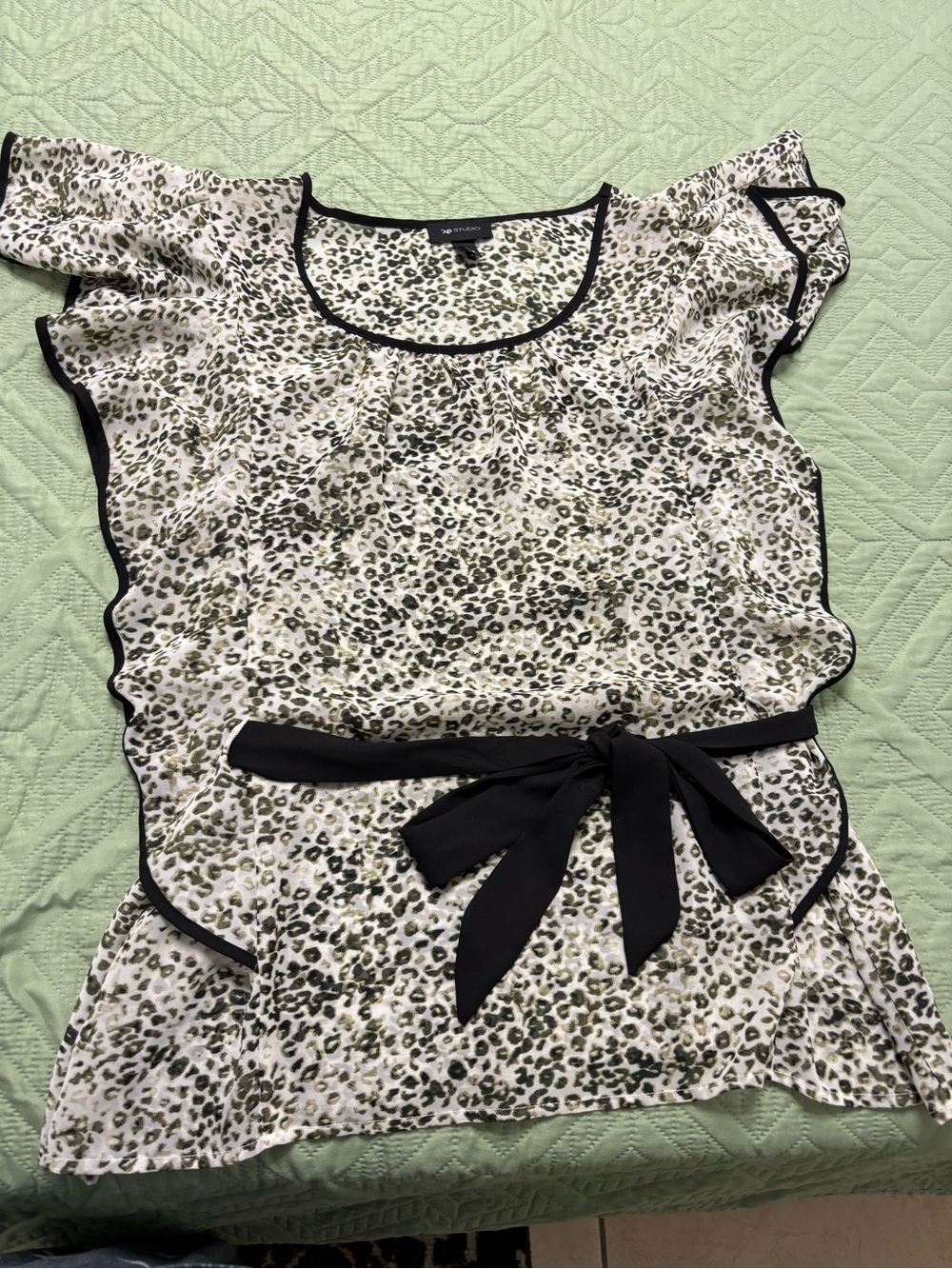 AB Studio Olive and Black Leopard Print Flutter Sleeve Tunic